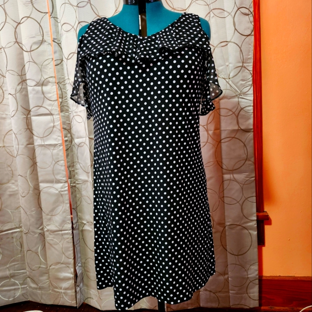 MSK cold-shoulder polka dot dress, Size XL